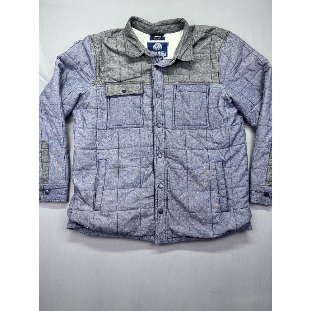 American Rag Men's Snap Quilted Sherpa Lined Jacket Grey Plaid Size XL